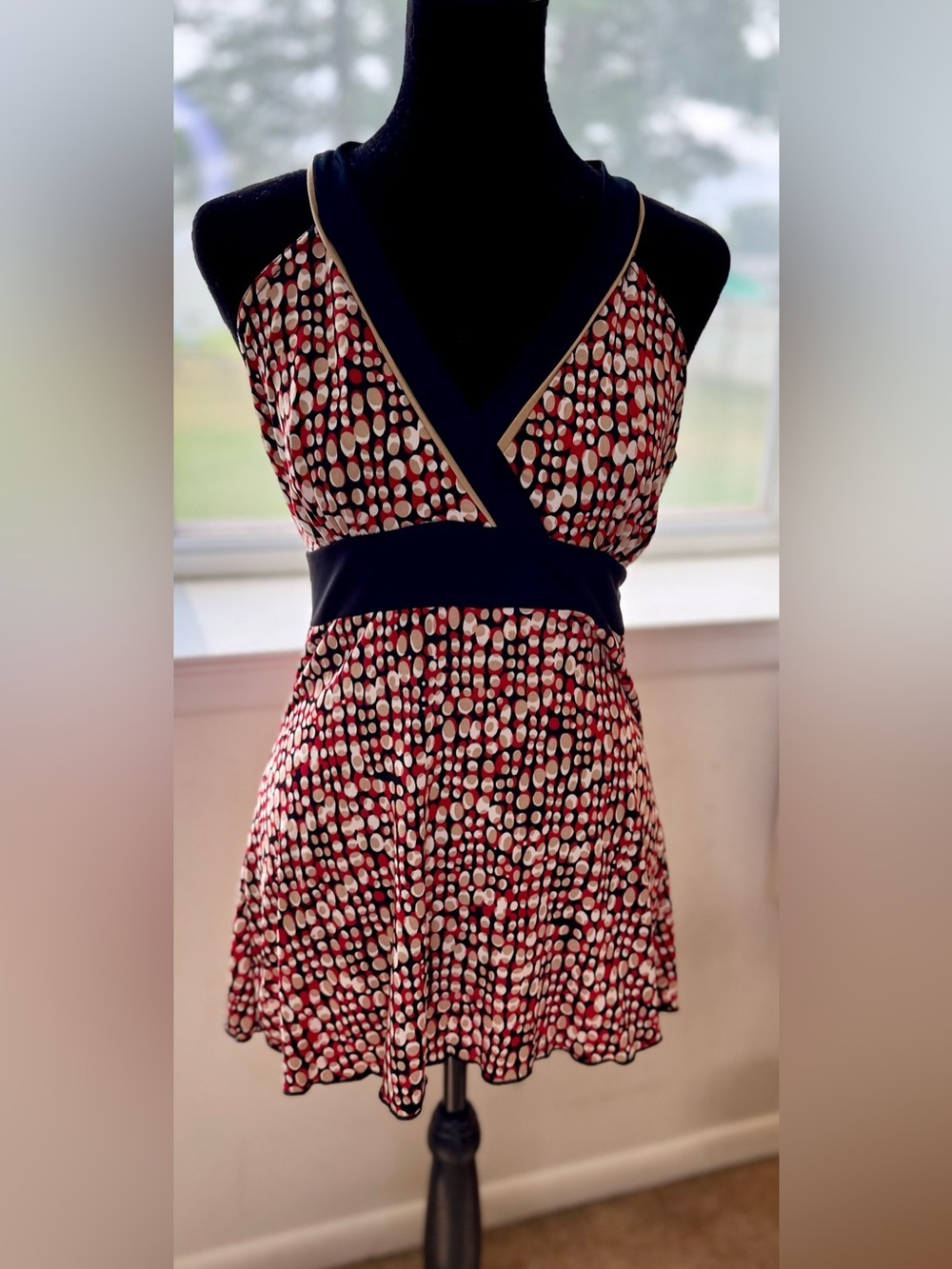 Vintage Y2K iz Byer Black Red babydoll shirt top sleeveless V Neck small EUC
